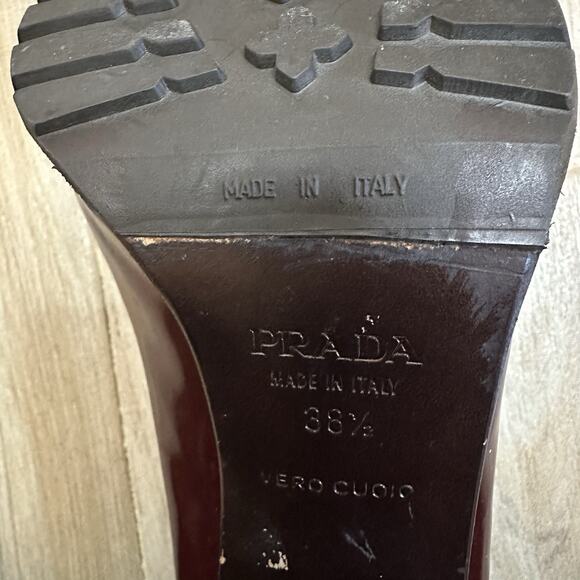 VTG Prada Block Heel Burgundy Red Loafers 8.5/38.5 Heels Pumps Twee Retro Goth - Picture 12 of 14